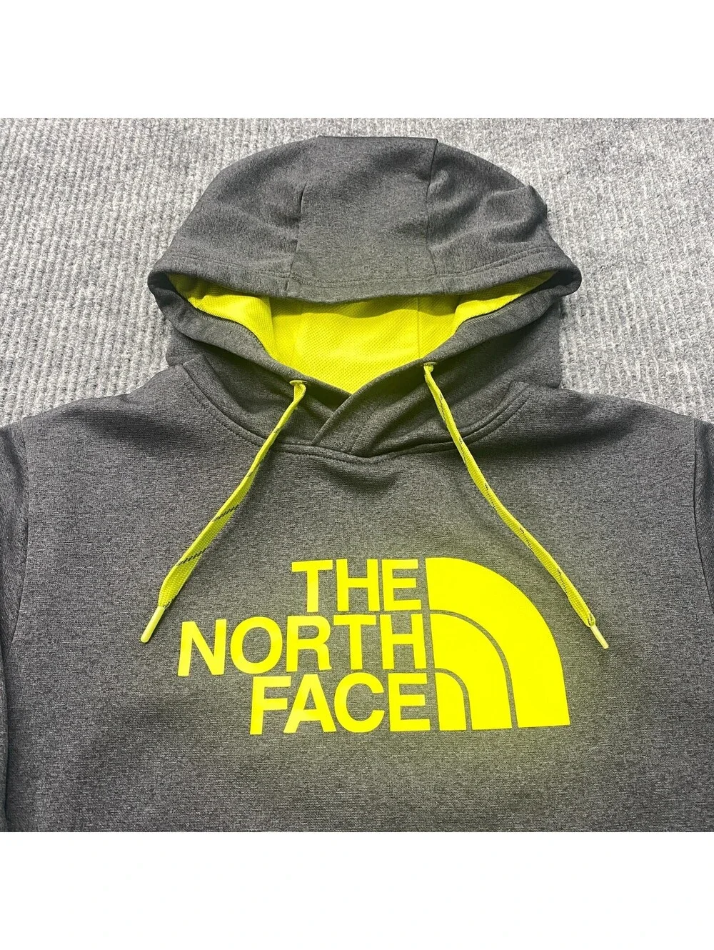 North Face Pullover Hoodie Sweatshirt Mens S Gray Neon Green Kangaroo Pockets